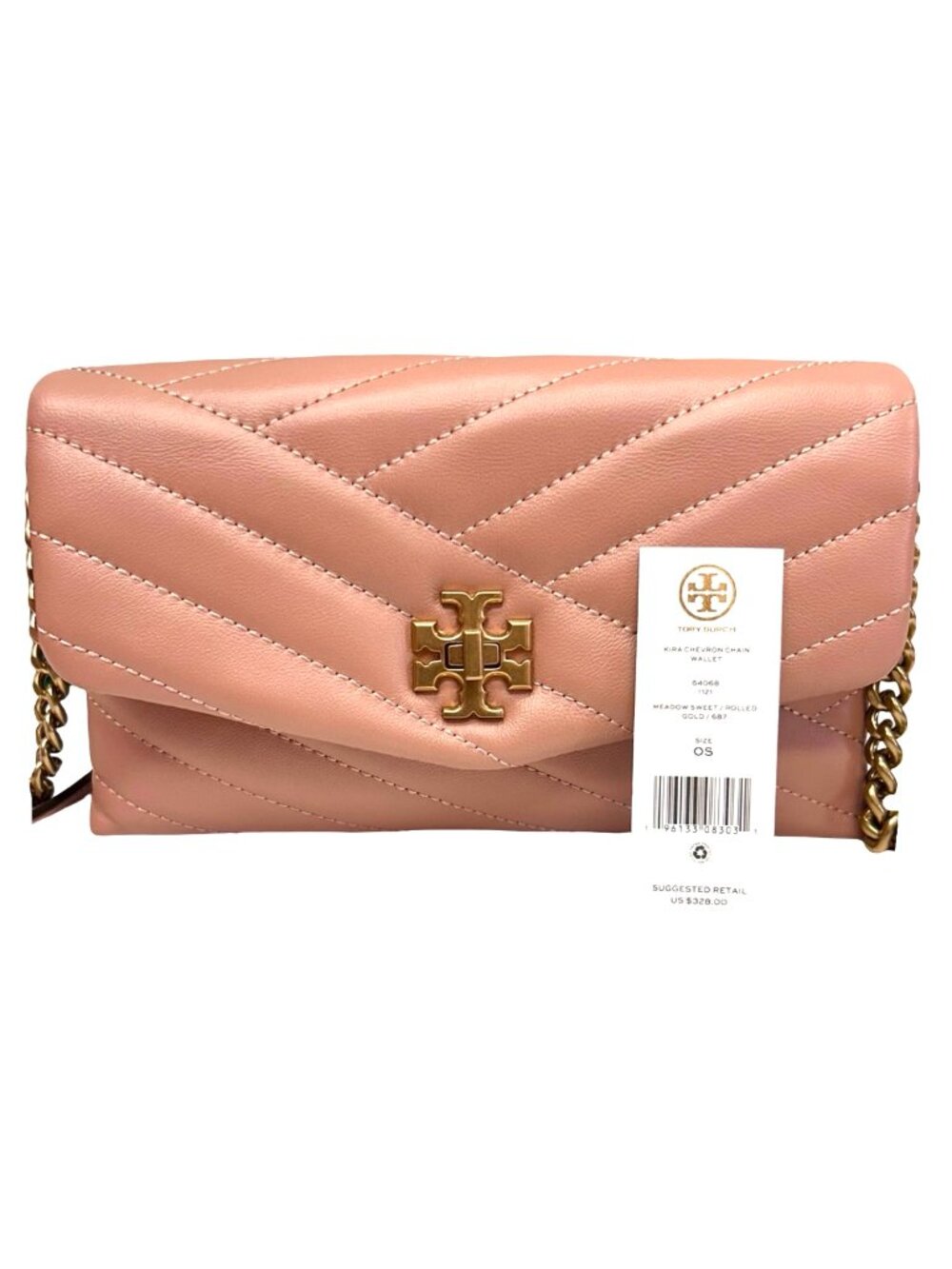 Tory Burch Kira Chevron Chain Wallet Leather Crossbody Bag Meadow Sweet 🌸